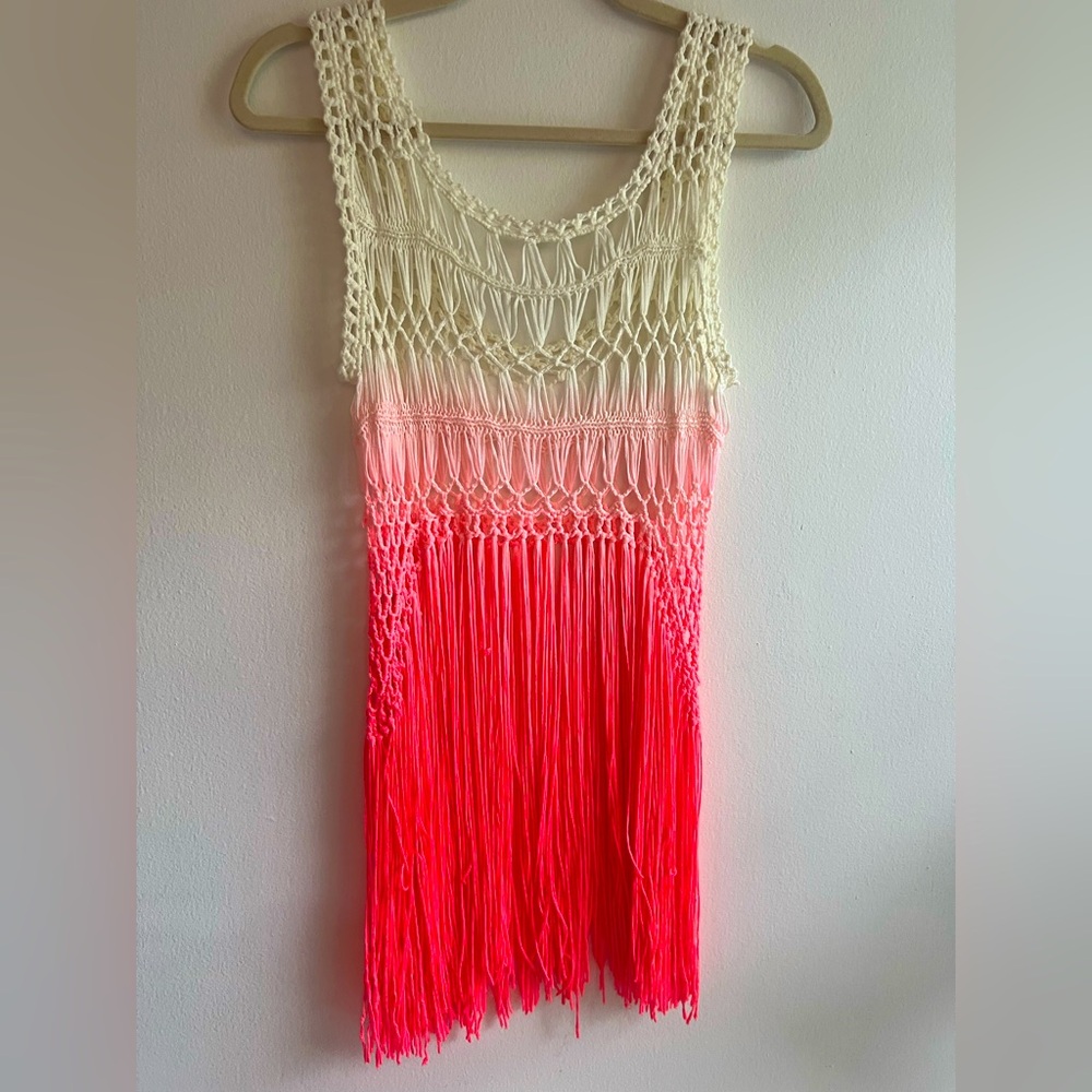 Y2K Pink Crochet Fringe Fairy Boho Coquette Summer Swim Cover Up Women’s S/M